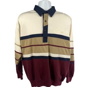 Vintage 80s‎ Classics by Palmland Long Sleeve Polo Maroon Striped Knit Large